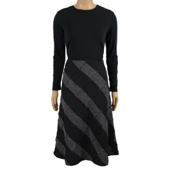 Denver Hayes Diagonal Stripe‎ Patchwork Fringe Midi Dress Black Grey Red Sz 8 - Picture 1 of 15